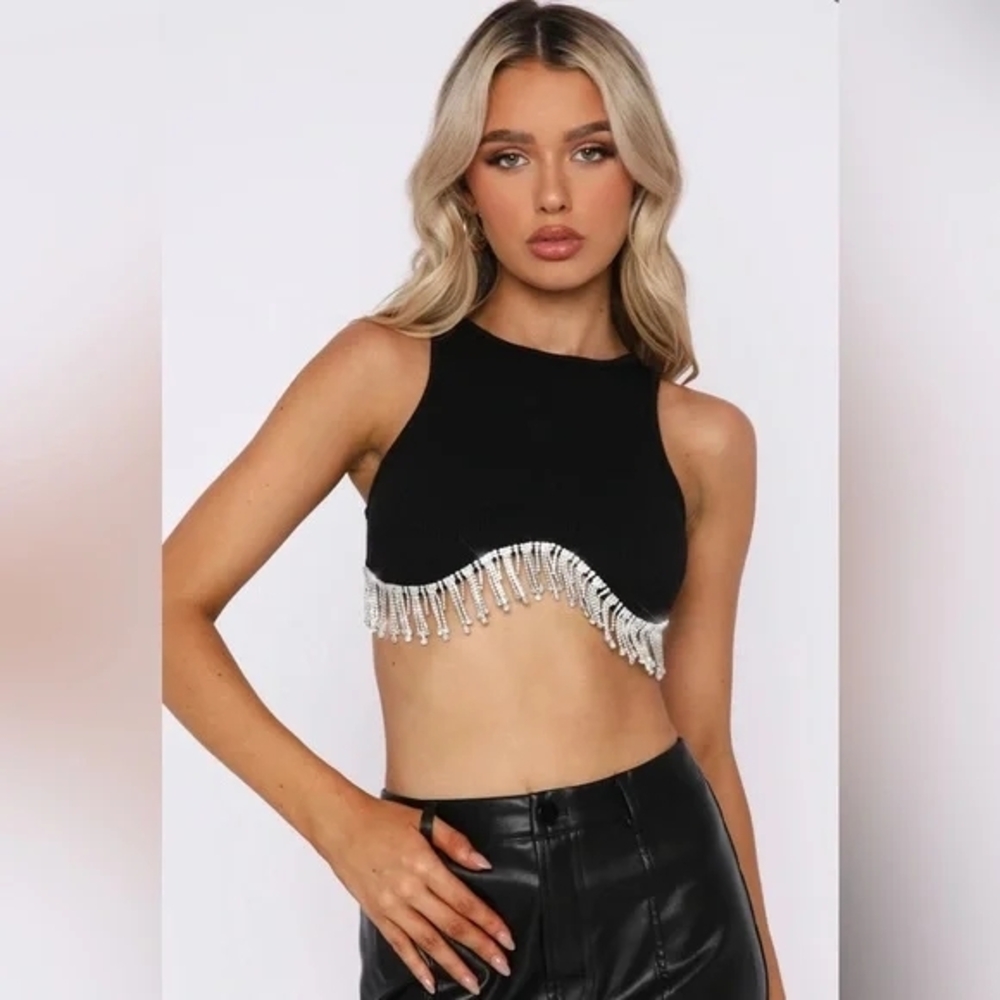 White Fox Boutique Black Tank Top with Silver Accents